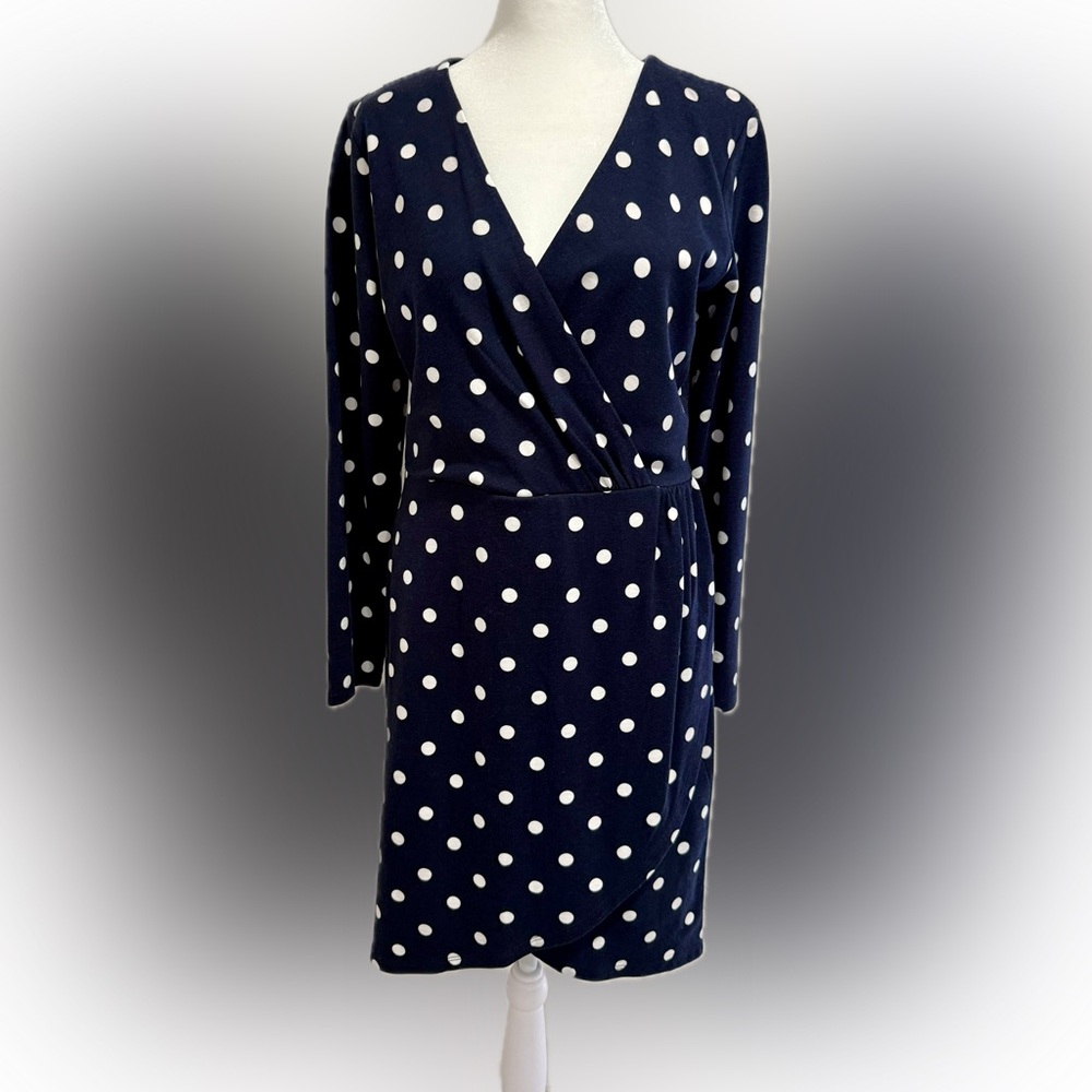 LOFT Navy Polka Dot Faux Wrap dress size 8 - Picture 2 of 9